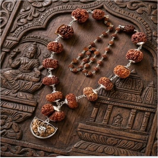 Siddha Mala Nepali in silver + Silver Rudraksha