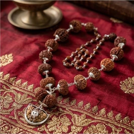 Siddha Mala in silver + Silver Rudraksha